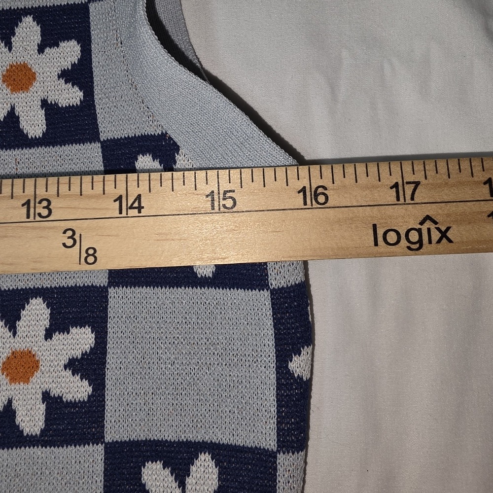 ZARA Women's Vest Size M Blue White Daisy Flower Cropped Knit - Picture 4 of 7